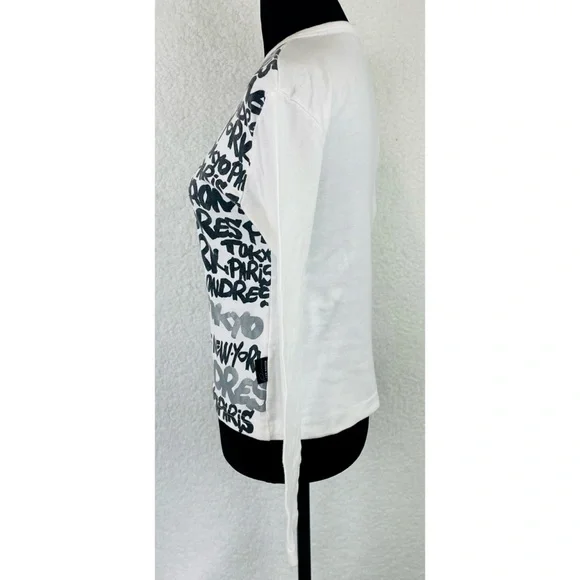 (VTG) YAN MASTER • Black/White/Silver Y2K Paris Name Print Long Sleeve Tee, S - Picture 5 of 16